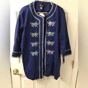 BOB MACKIE WEARABLE ART SZ 1X NWT ELEPHANT EMBROIDERED JACKET VINTAGE BUTTONS